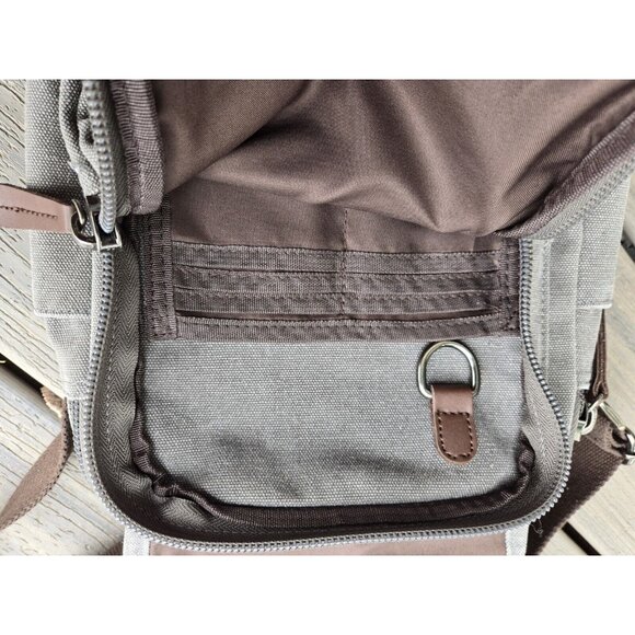 Mygreen Canvas Crossbody Shoulder Bag Messenger Work Small Gray 3 Compartments - Picture 7 of 10
